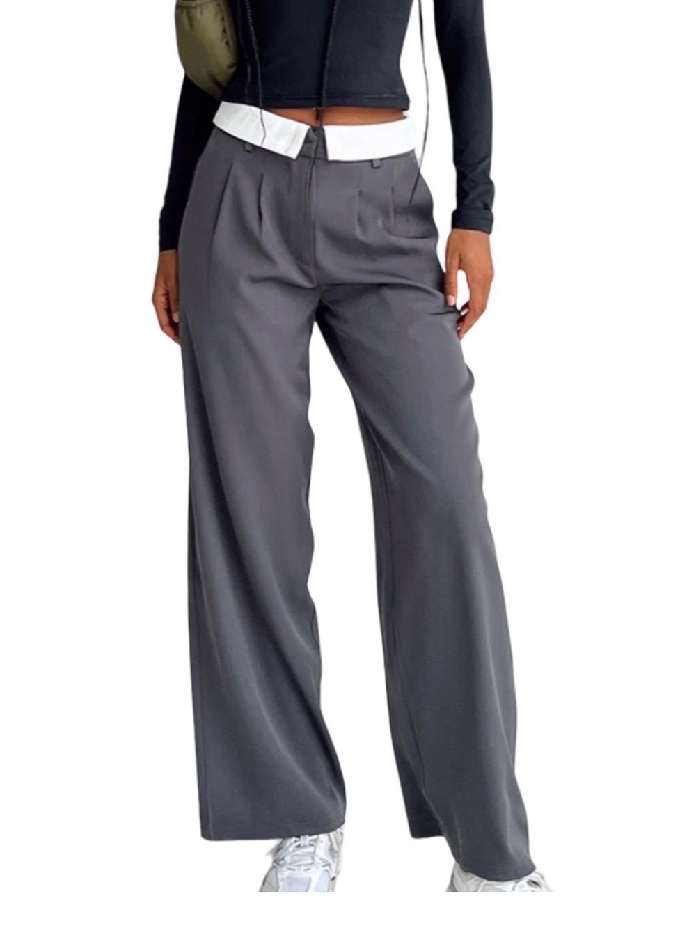 Princess Polly Lacro Pant Pants Trousers Slate Wide Leg Pockets Colour Block